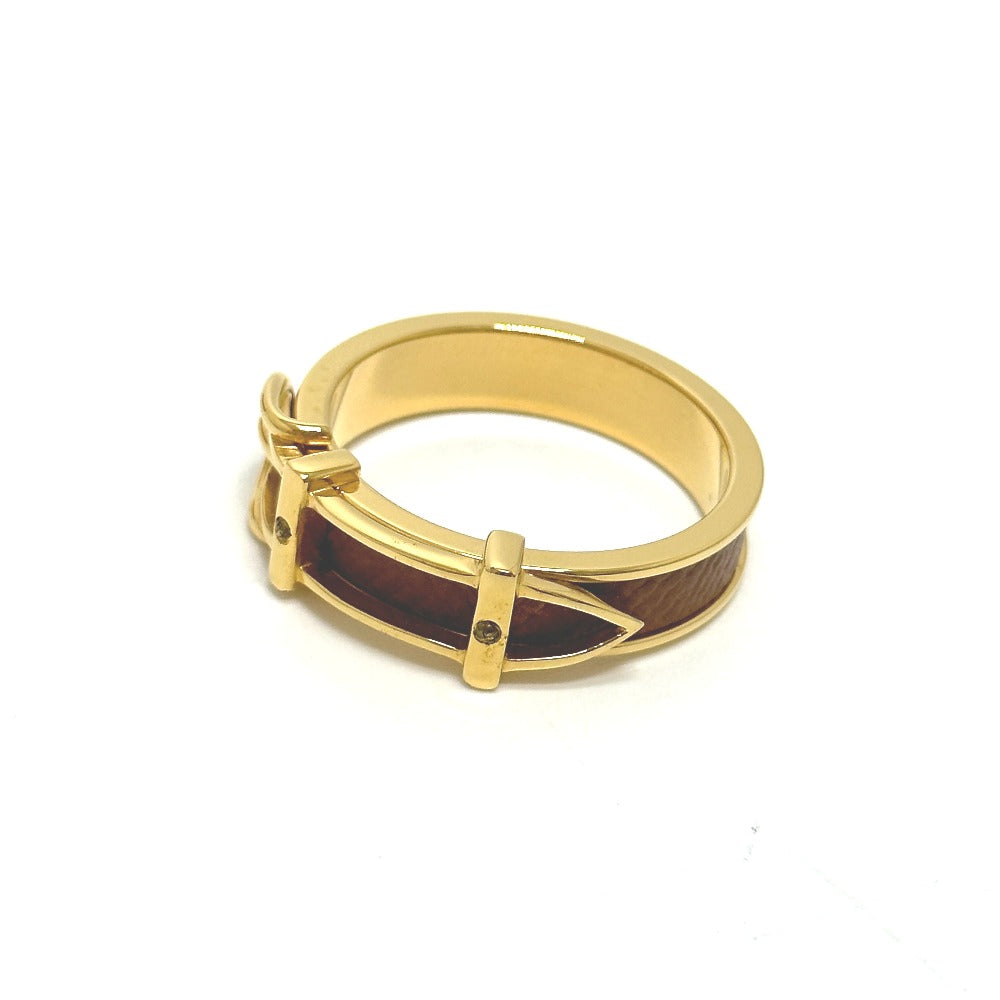 HERMES Scarf ring Gold Plated, Leather beige Belt motif Women s