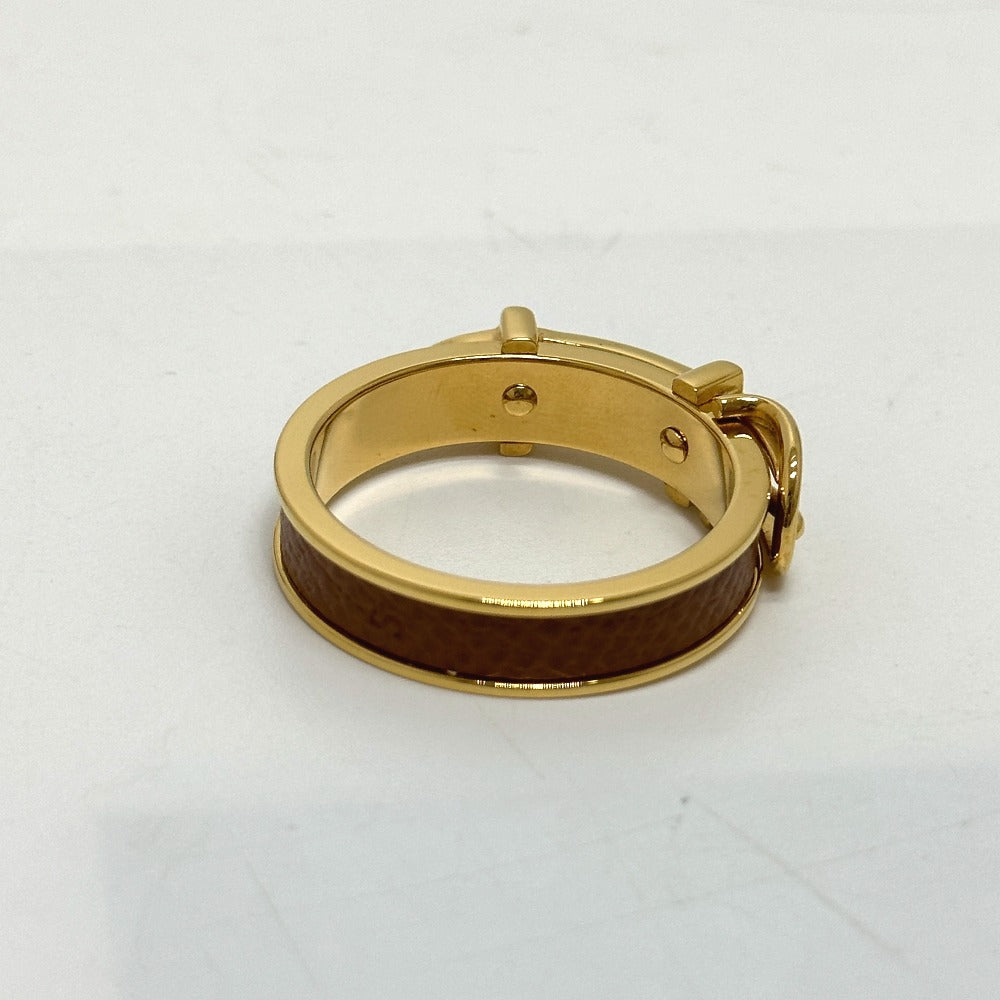 HERMES Scarf ring Gold Plated, Leather beige Belt motif Women s