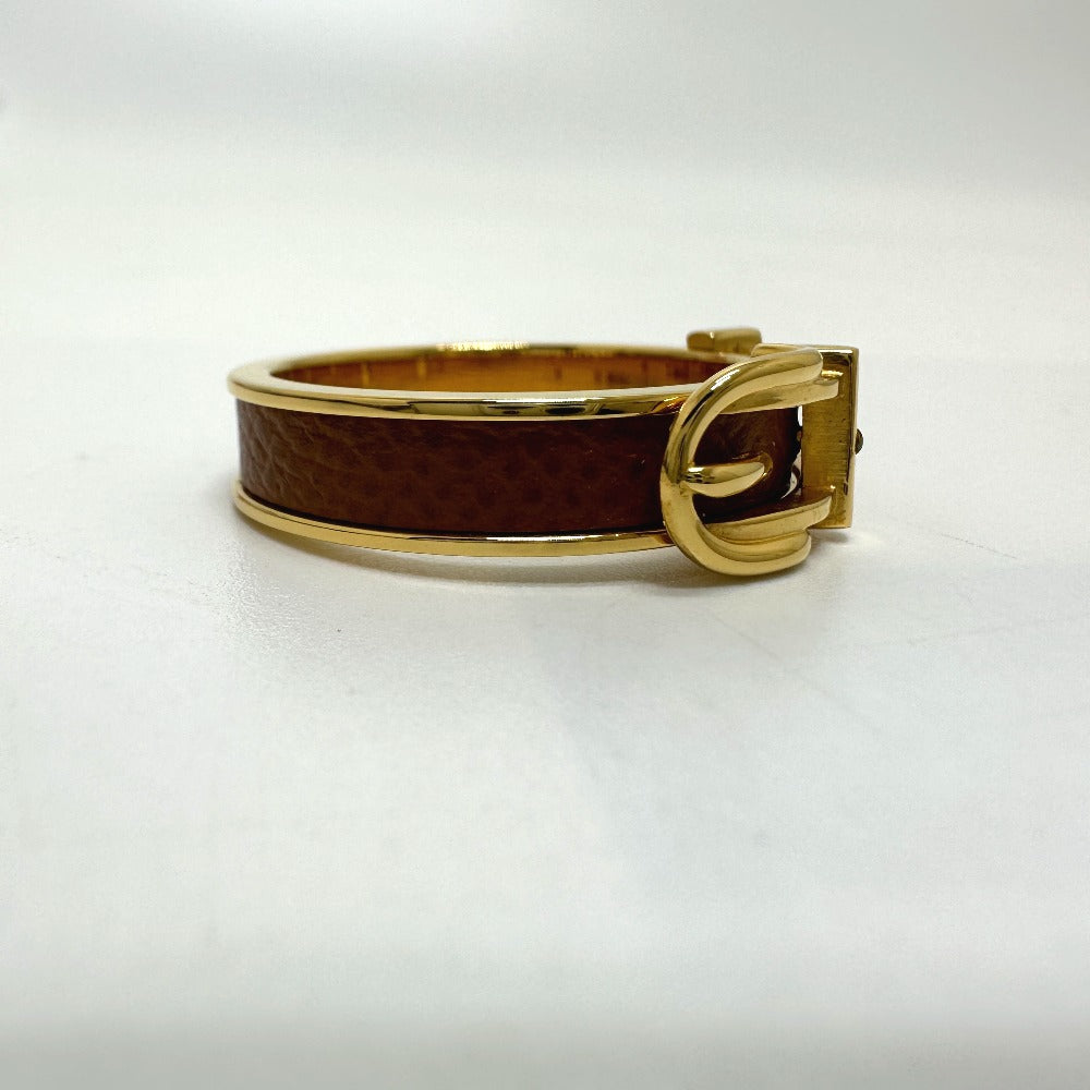 HERMES Scarf ring Gold Plated, Leather beige Belt motif Women s