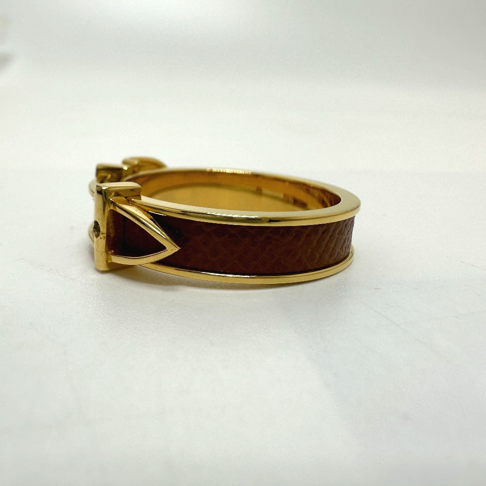HERMES Scarf ring Gold Plated, Leather beige Belt motif Women s