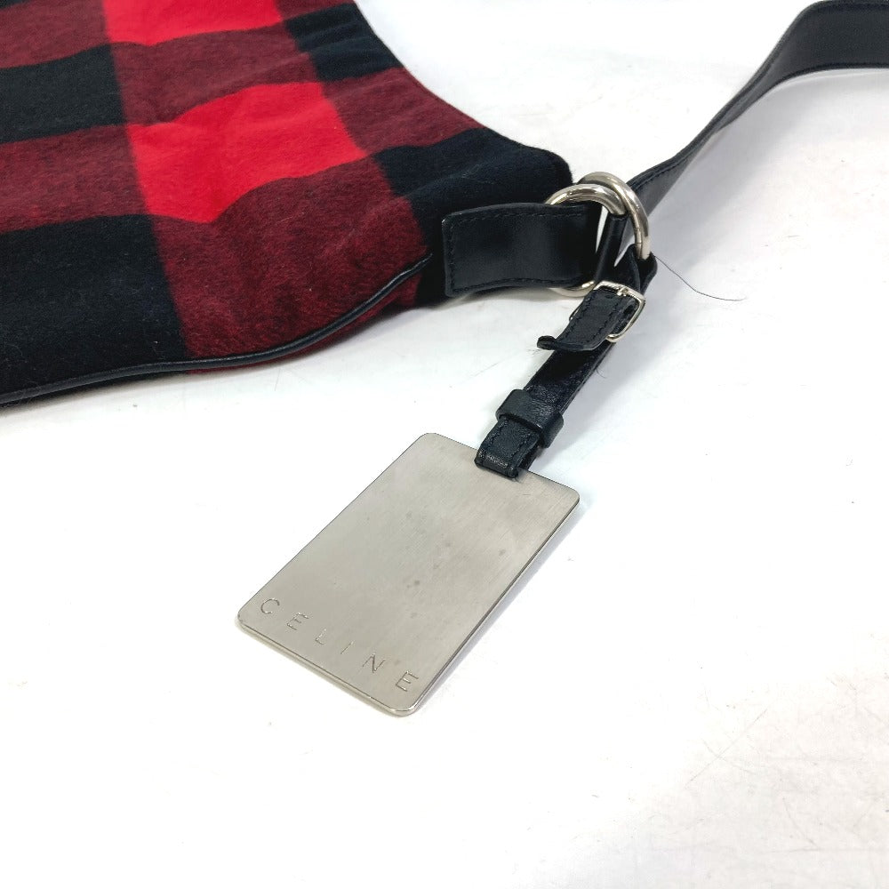 CELINE Shoulder Bag Cotton, Leather Red check Women