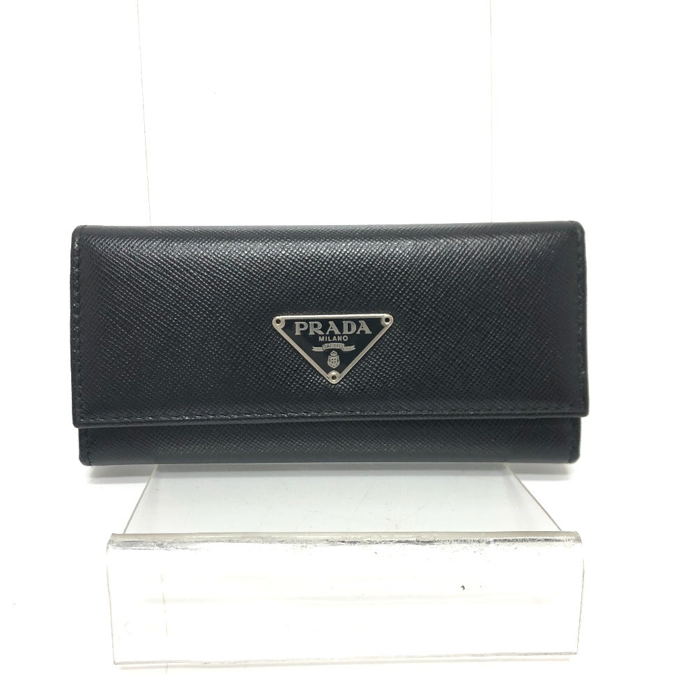 PRADA Key case Key holder  M26U saffiano leather black Triangle Plate Women
