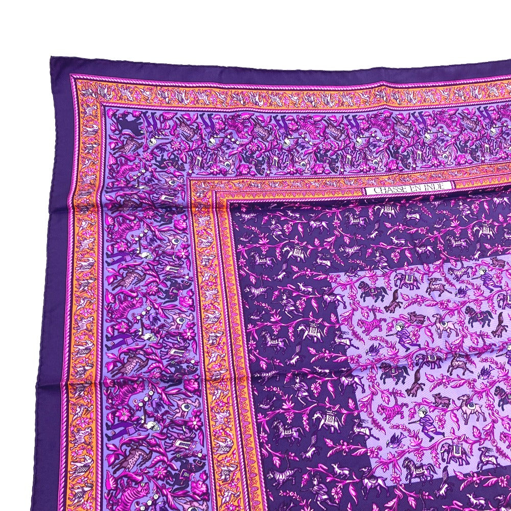 HERMES scarf silk purple CHASSE EN INDE Women