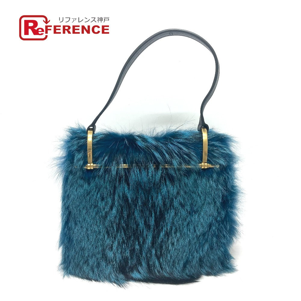 PRADA Shoulder Bag 1BA131 Fur, Leather blue fur Women