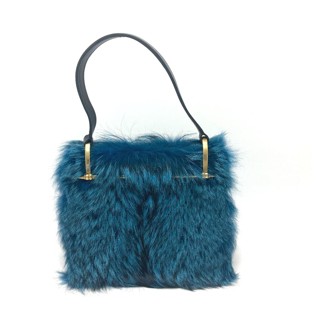 PRADA Shoulder Bag 1BA131 Fur, Leather blue fur Women