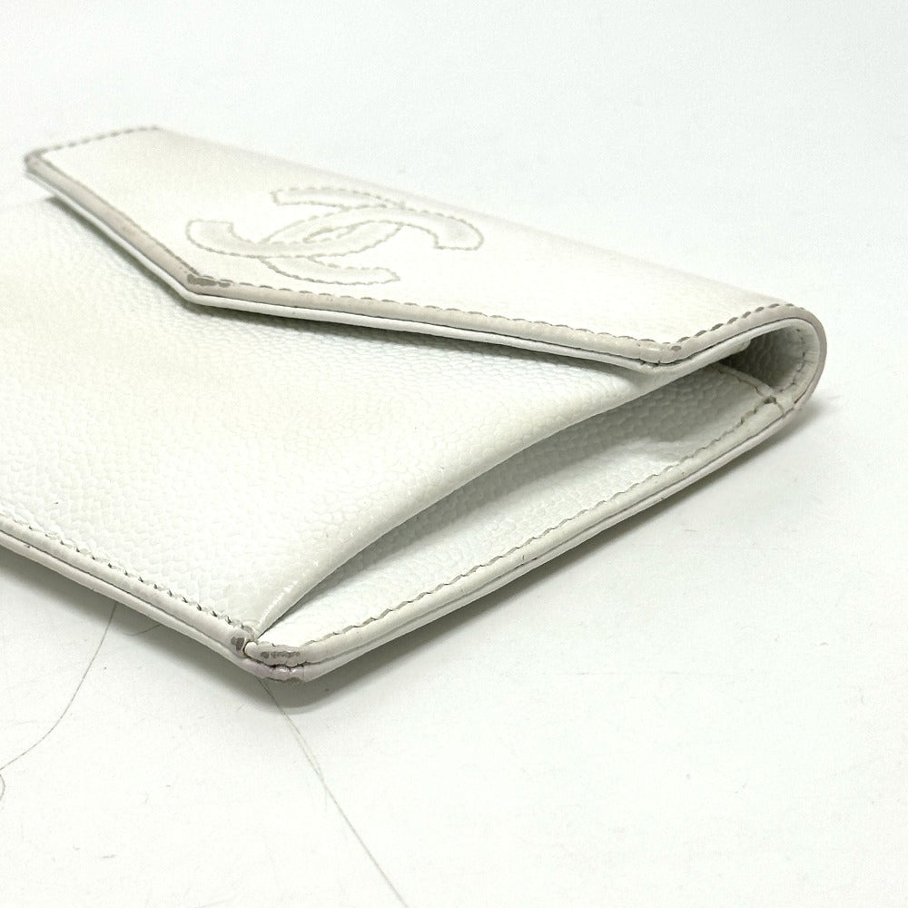 CHANEL Folded wallet Caviar skin white COCO Mark Women