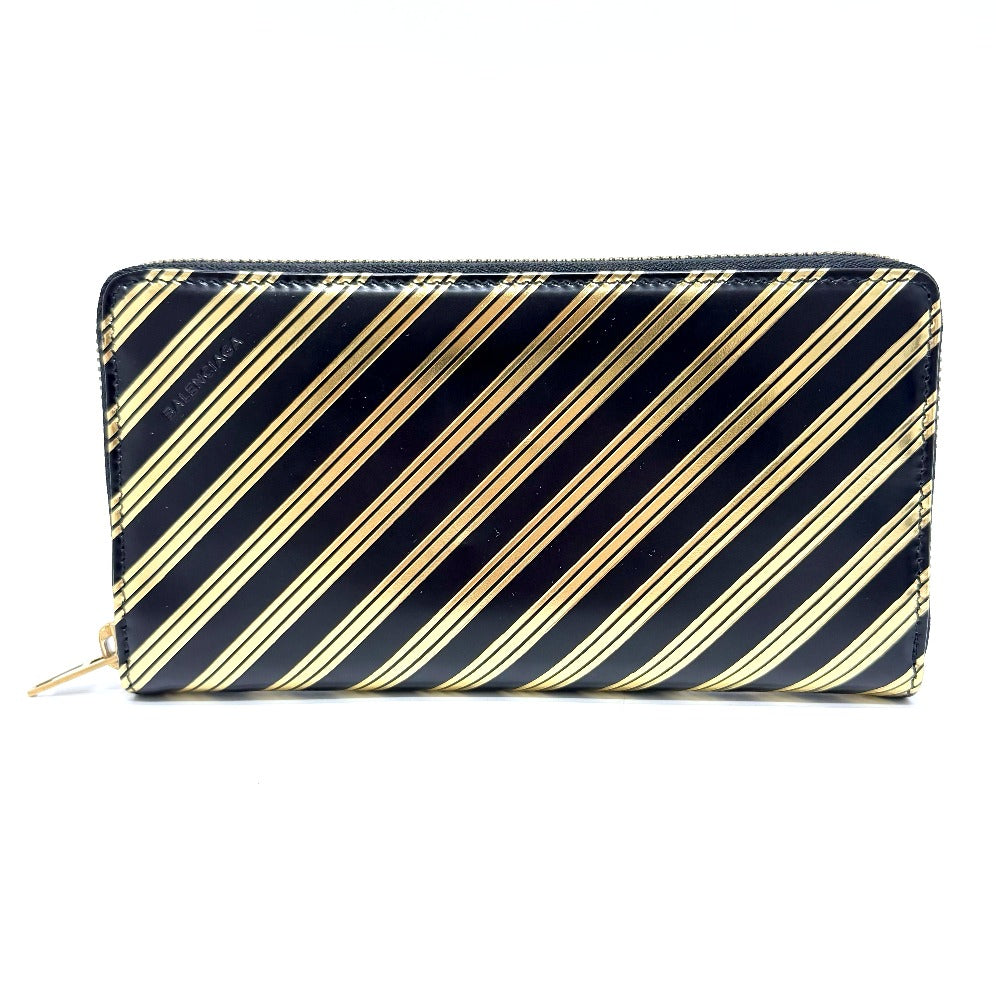 BALENCIAGA Long Wallet Purse 392124 leather Black x Gold stripe unisex(Unisex)