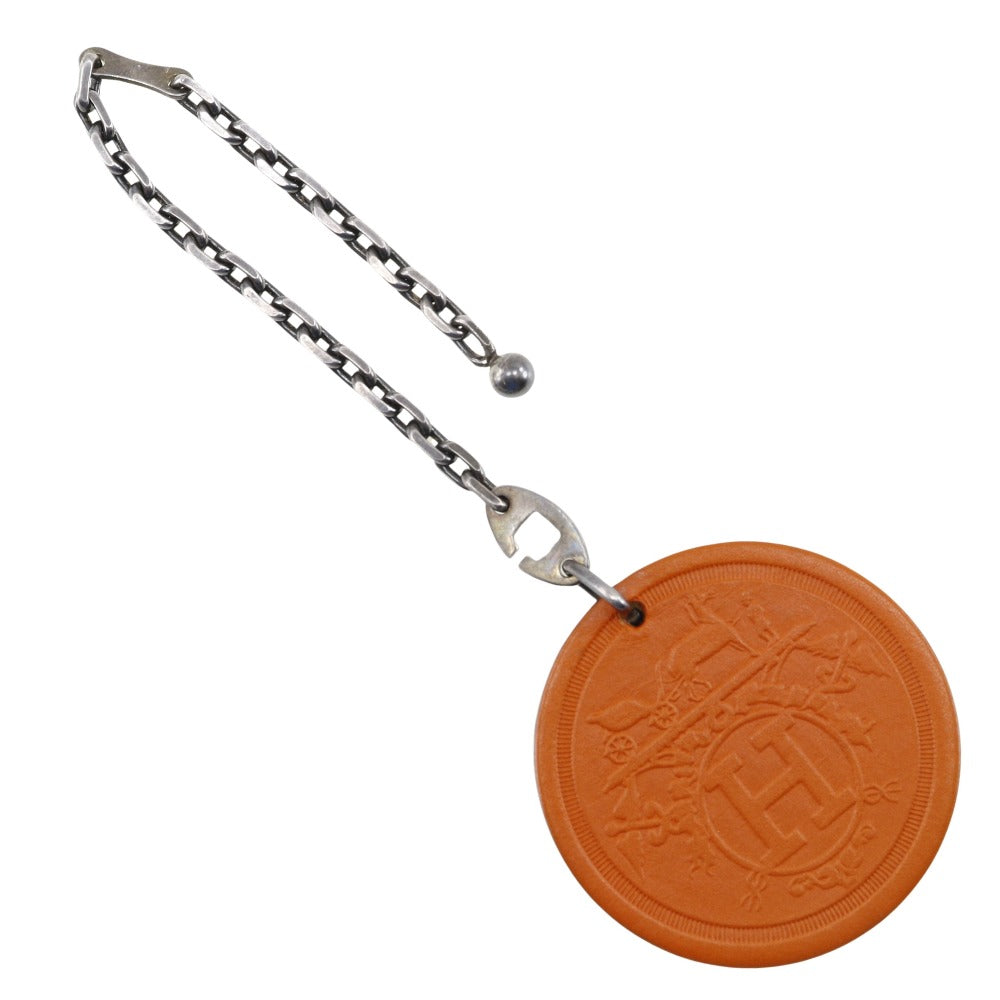 HERMES key ring Leather, Silver925 Orange Key charm KYOTO TAKASHIMAYA 2008 Takashimaya limited Women