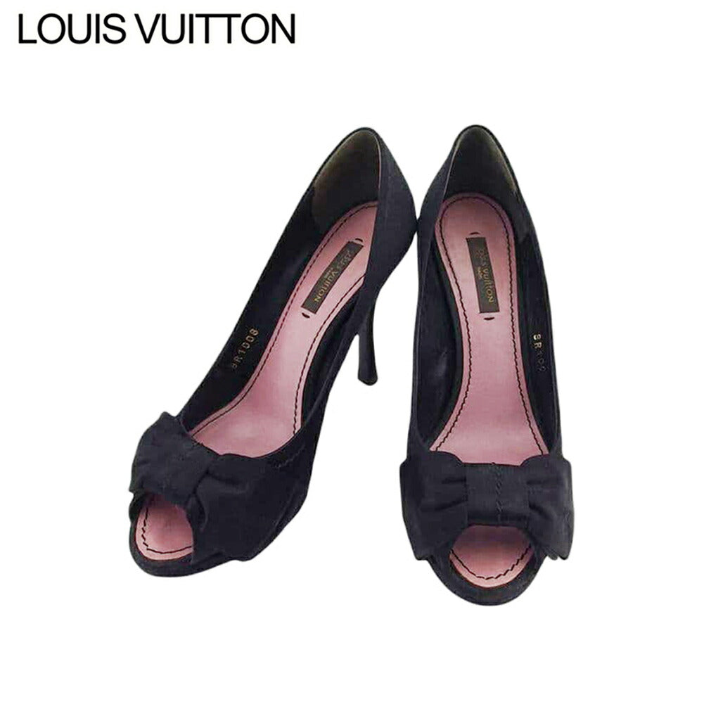 LOUIS VUITTON pumps black #34 Open Toe High Heels 34