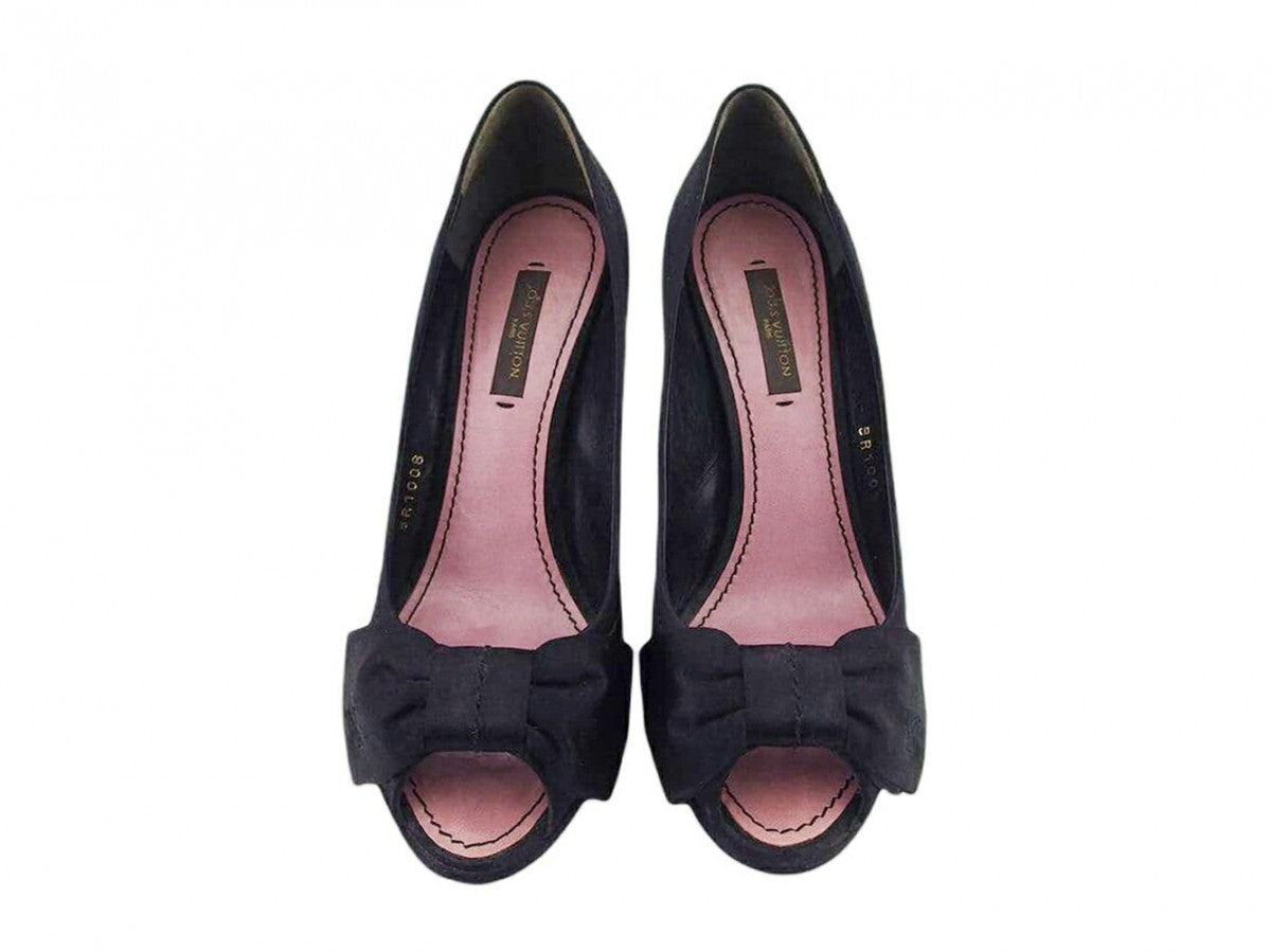 LOUIS VUITTON pumps black #34 Open Toe High Heels 34