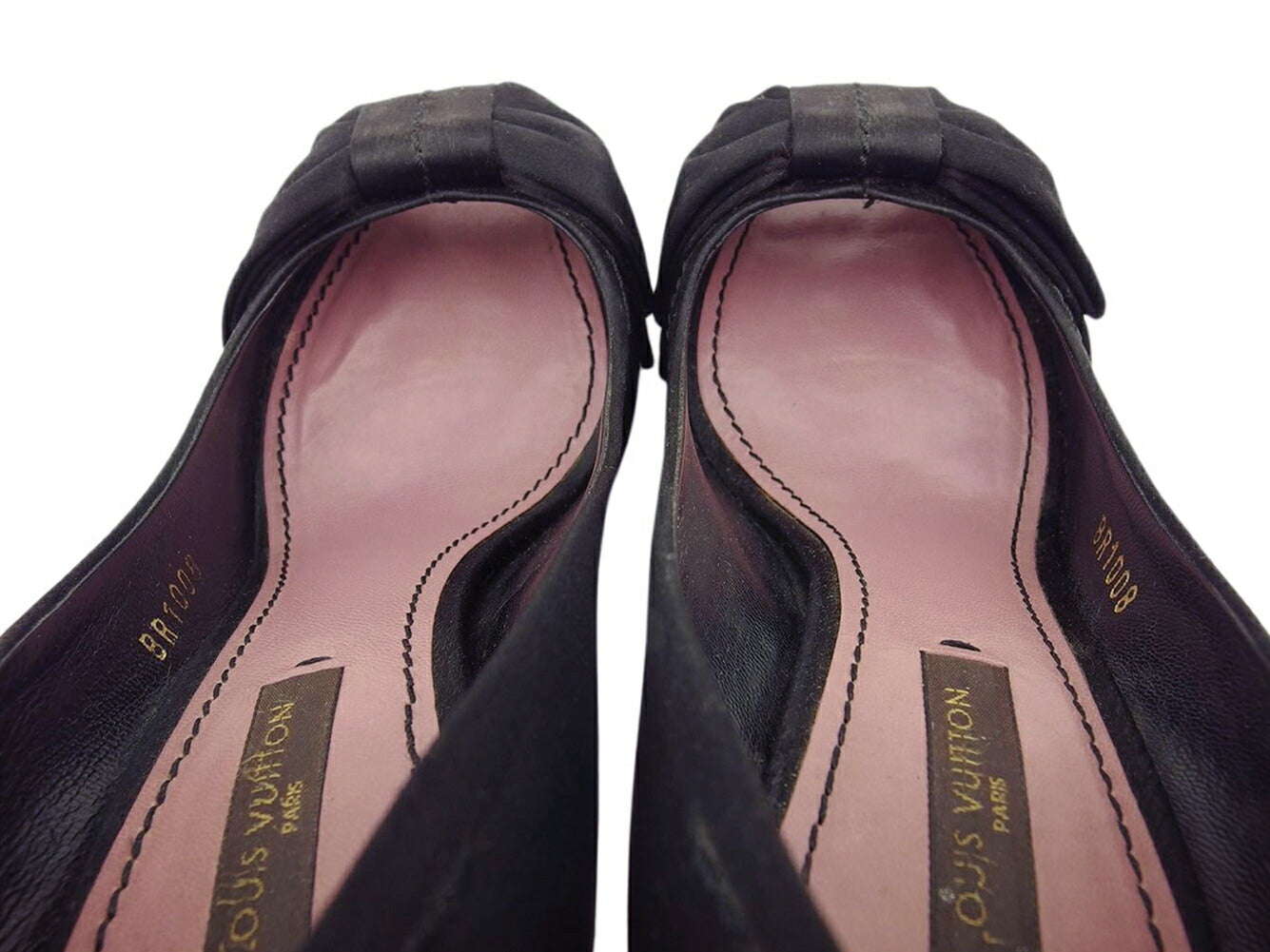 LOUIS VUITTON pumps black #34 Open Toe High Heels 34
