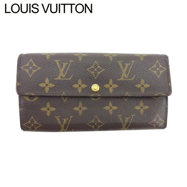 LOUIS VUITTON Long Wallet Purse Brown beige gold PortomonÃ© Credit