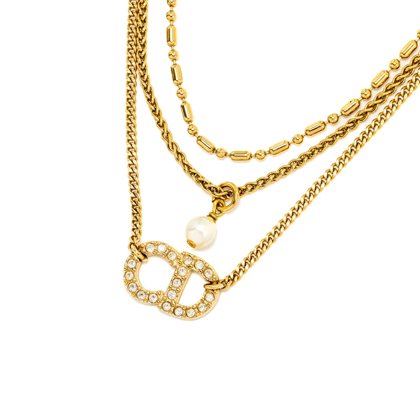 Dior and Pearl Necklace Crystal Gold Tone