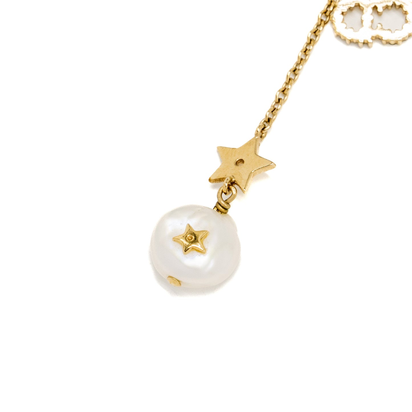 Dior Star and Pearl Drop Necklace Crystal Gold Tone