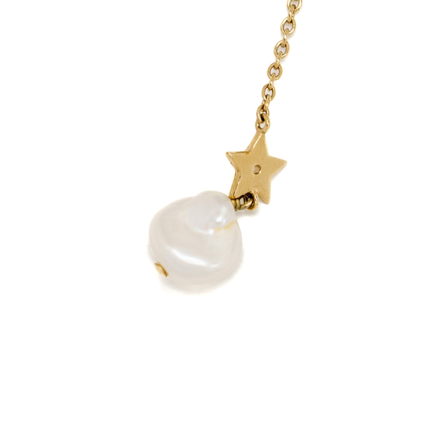 Dior Star and Pearl Drop Necklace Crystal Gold Tone