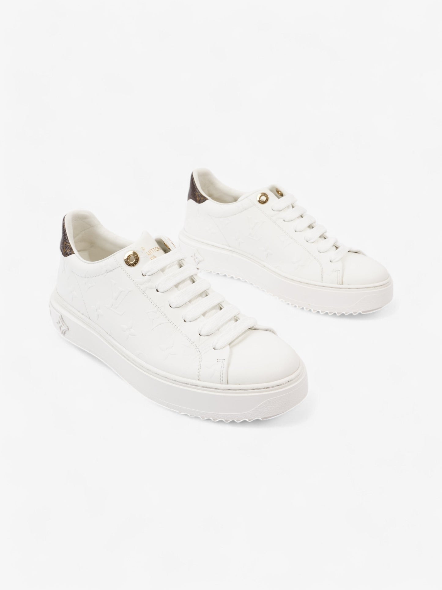 Louis Vuitton Time Out Sneakers White  / Brown Monogram Leather EU 38 UK 5
