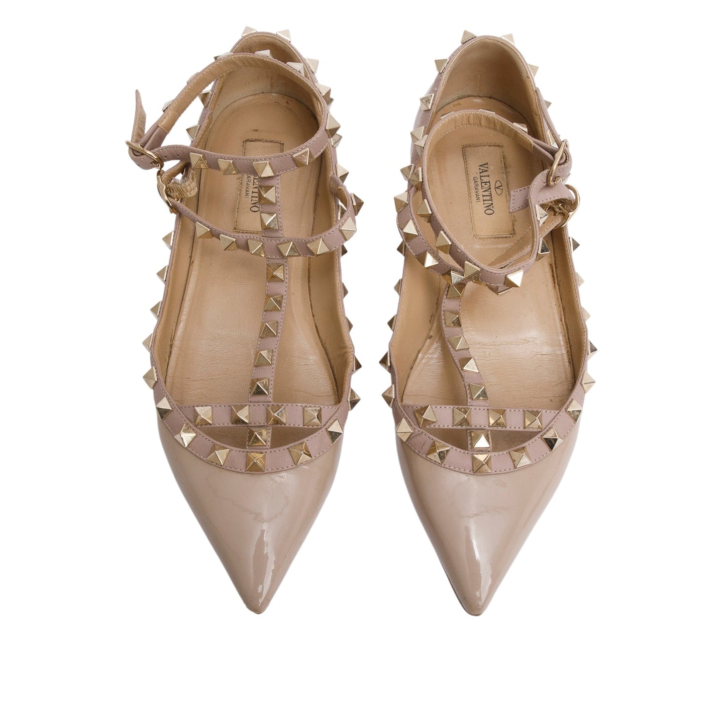 Valentino Beige Patent Leather Rockstud Ballet Flats, Size 37