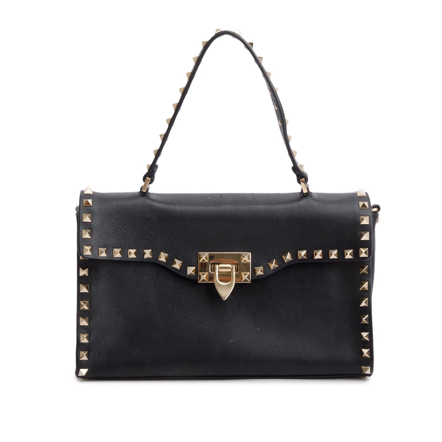 Valentino Black Smooth Calfskin Rockstud Top Handle Bag