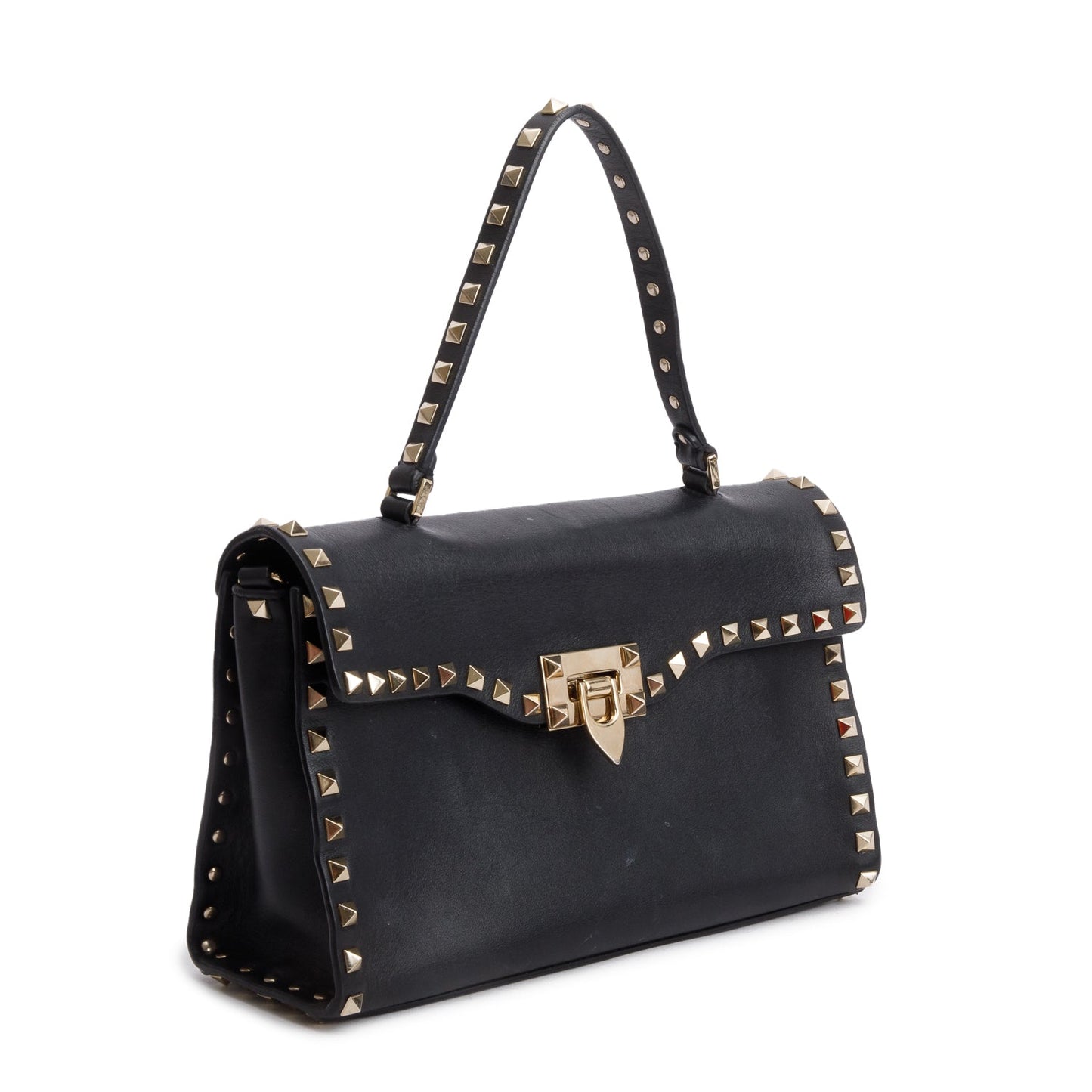 Valentino Black Smooth Calfskin Rockstud Top Handle Bag