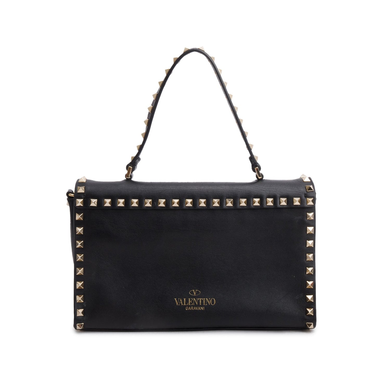 Valentino Black Smooth Calfskin Rockstud Top Handle Bag