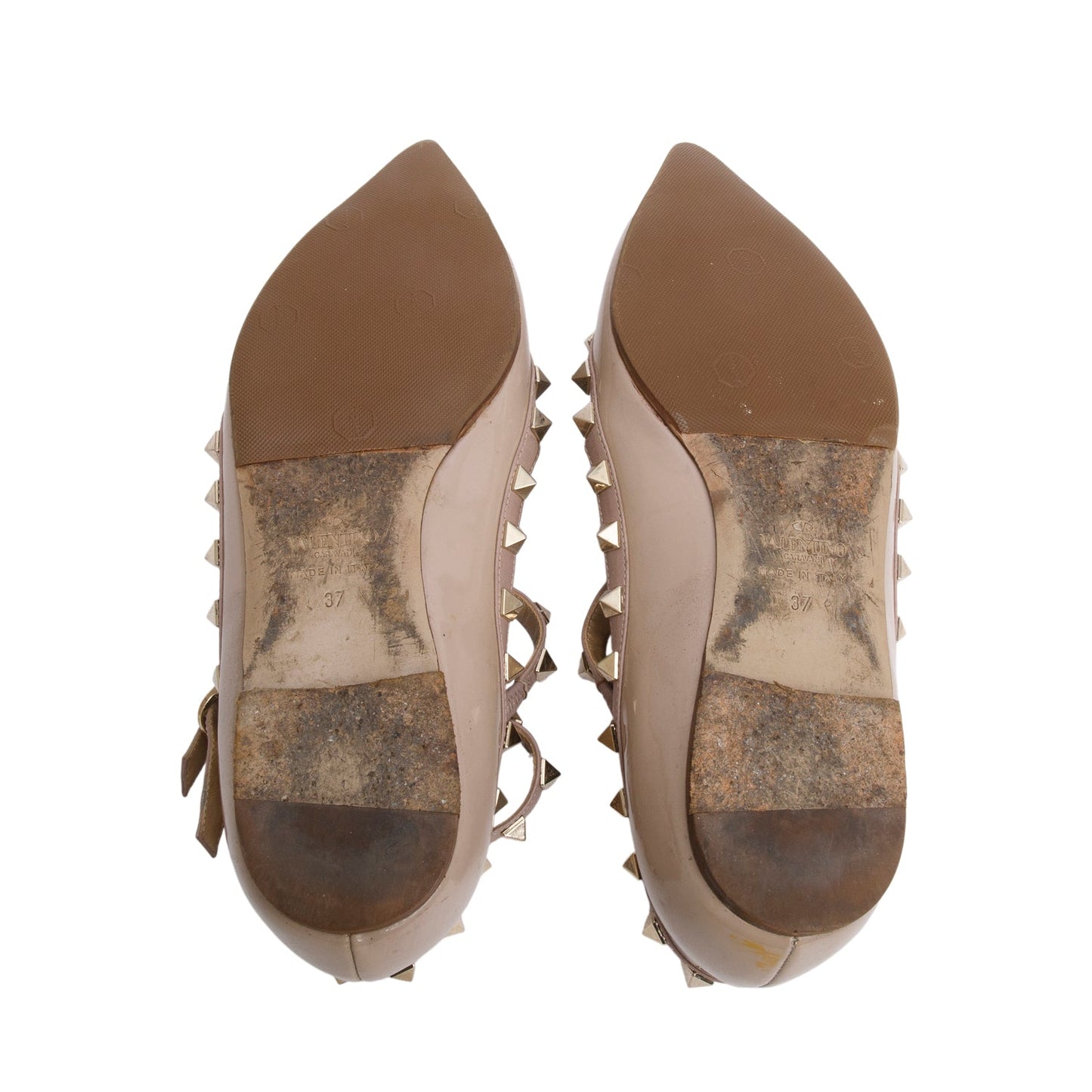 Valentino Beige Patent Leather Rockstud Ballet Flats, Size 37