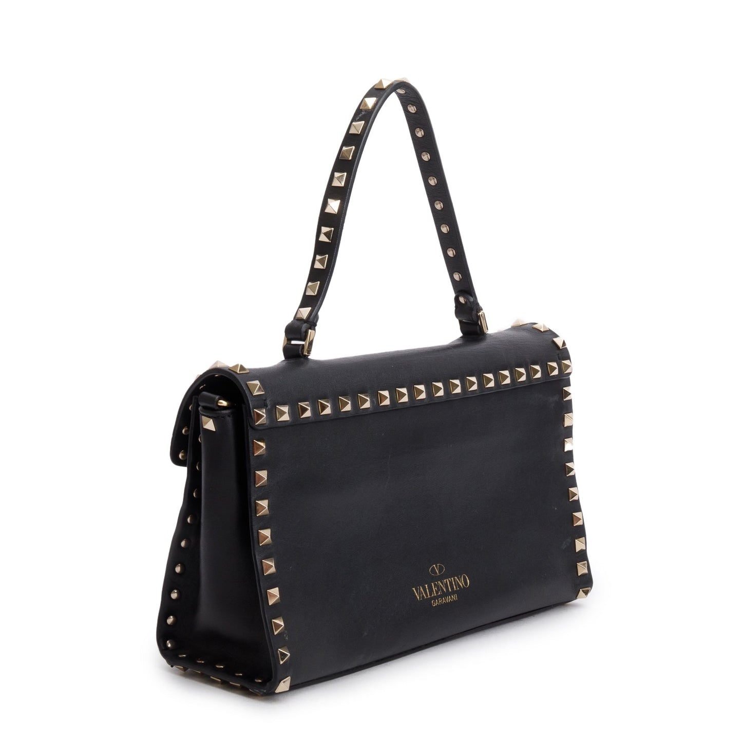 Valentino Black Smooth Calfskin Rockstud Top Handle Bag