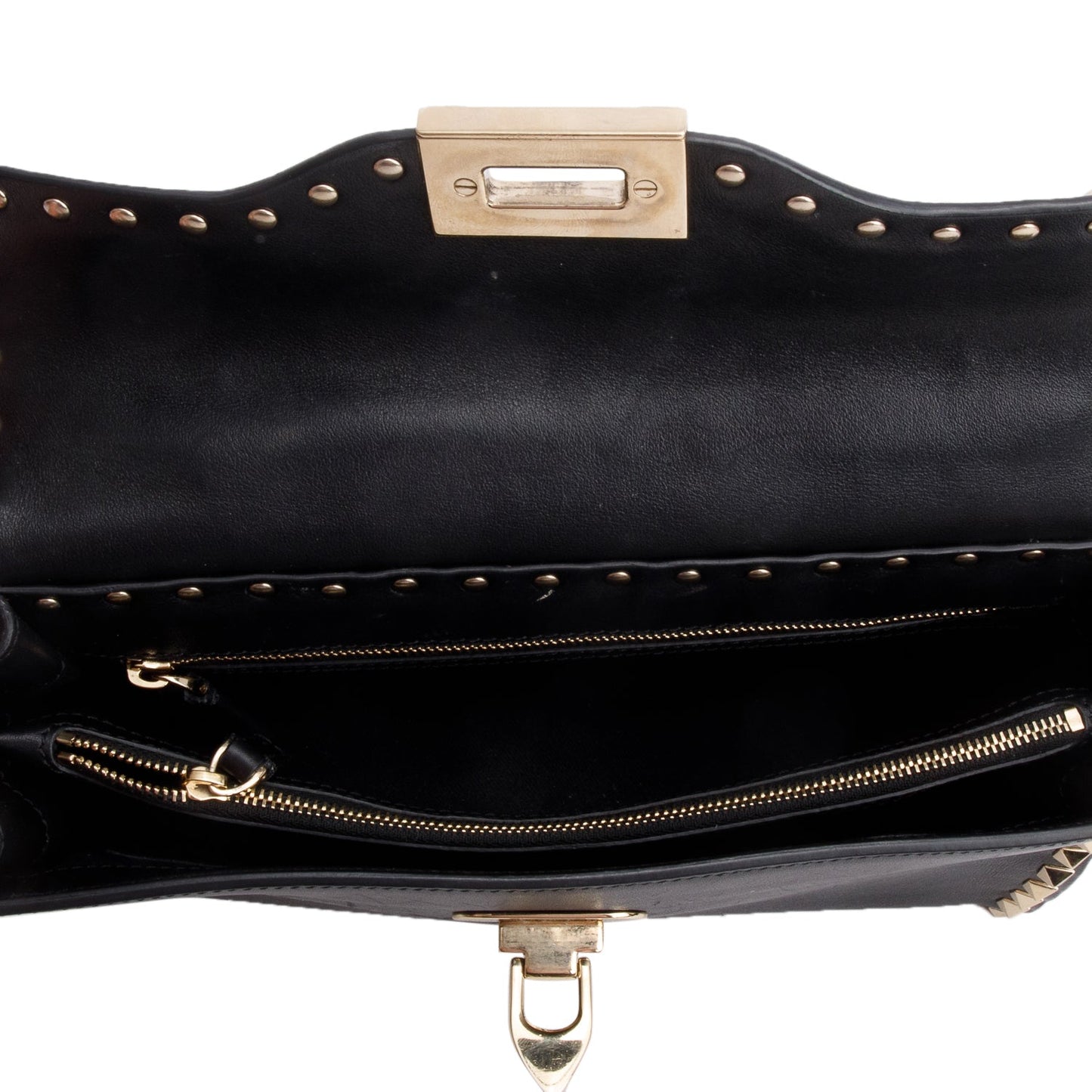 Valentino Black Smooth Calfskin Rockstud Top Handle Bag
