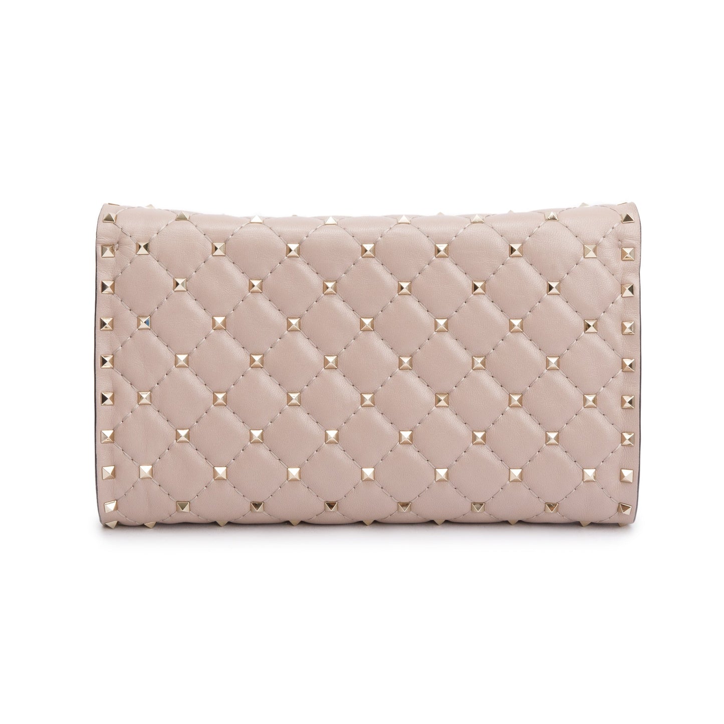 Valentino Beige Calfskin Leather Rockstud Spike Wallet On Chain