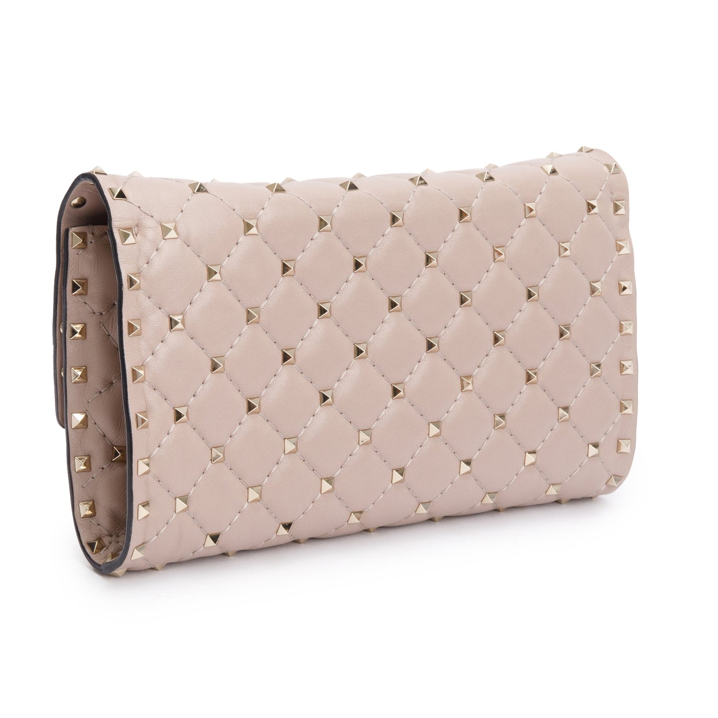 Valentino Beige Calfskin Leather Rockstud Spike Wallet On Chain