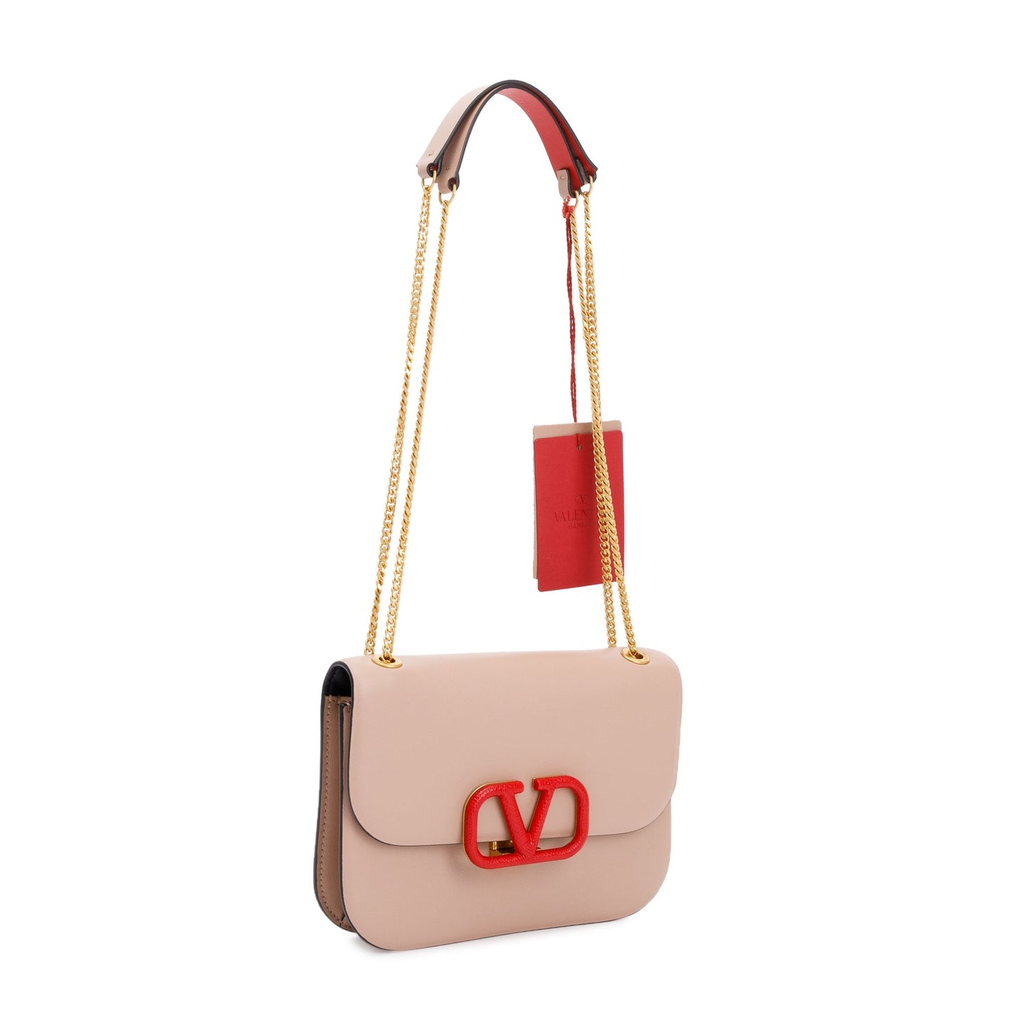 Valentino Beige Calfskin Leather Small V-Lock Shoulder Bag