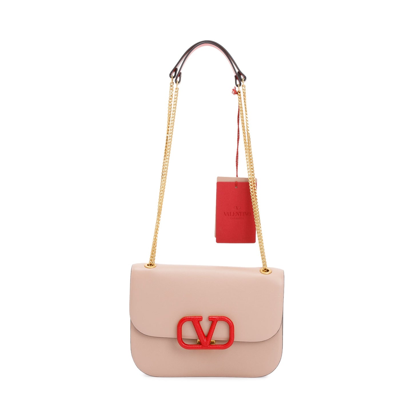 Valentino Beige Calfskin Leather Small V-Lock Shoulder Bag