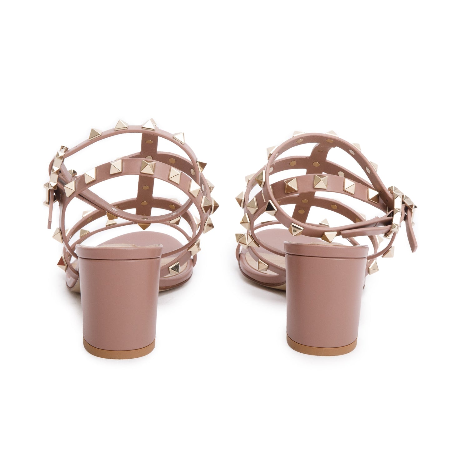 Valentino Beige Calfskin Rockstud Ankle Strap Sandals, Size 37