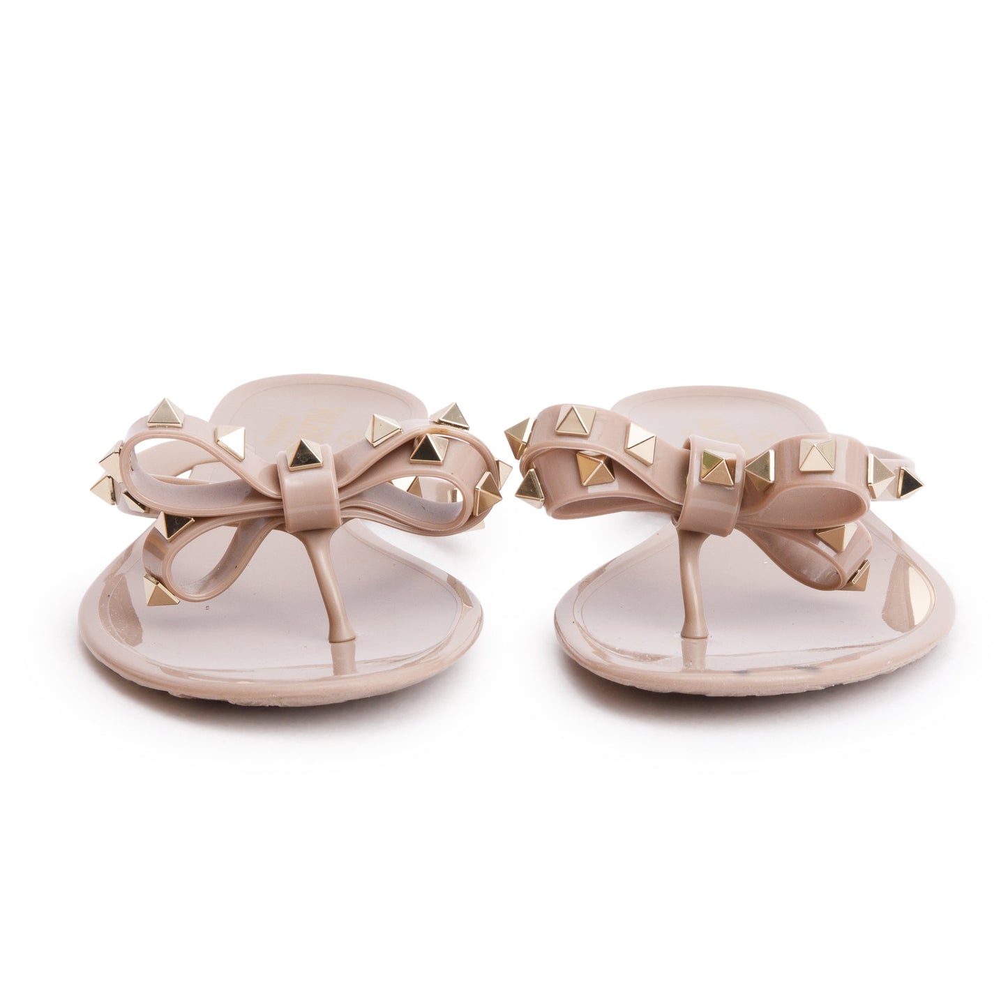 Valentino Beige Rubber Bow Rockstud Jelly Thong Sandals, Size 38