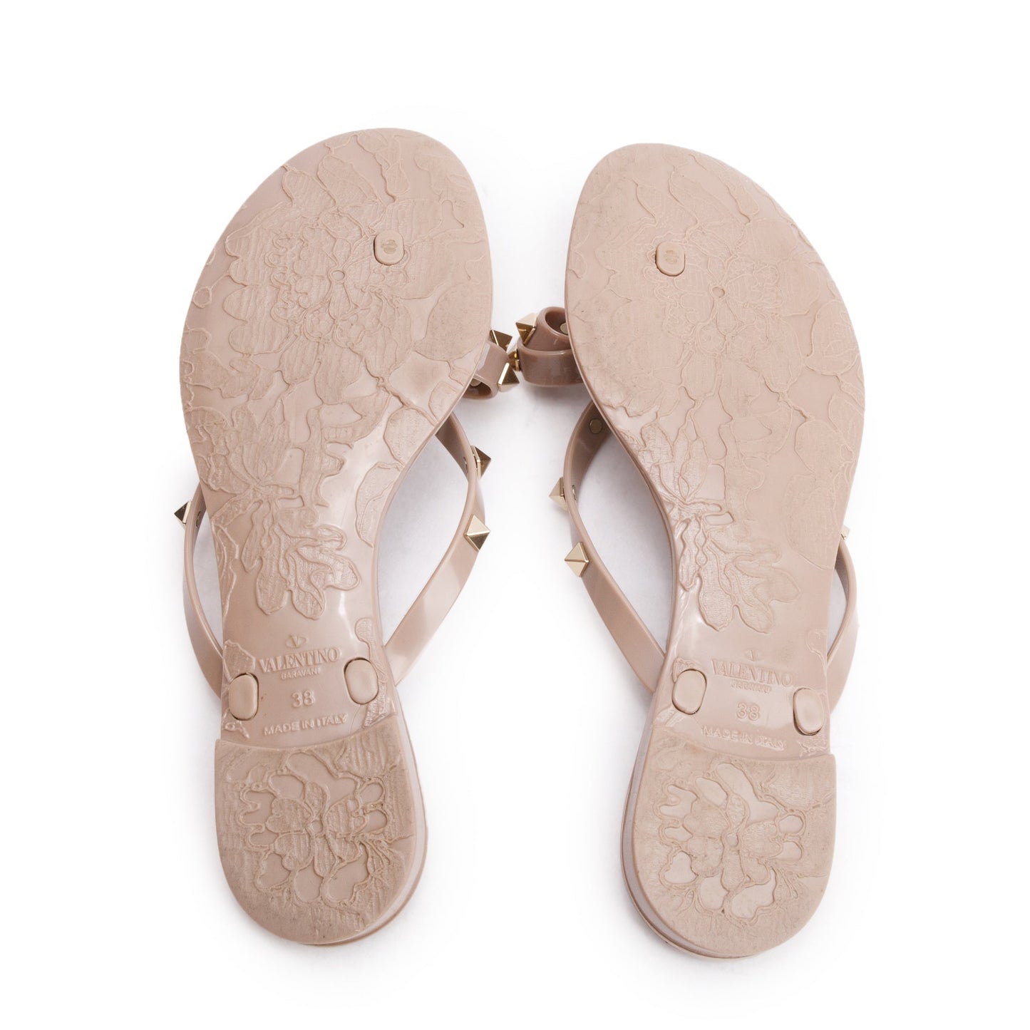 Valentino Beige Rubber Bow Rockstud Jelly Thong Sandals, Size 38