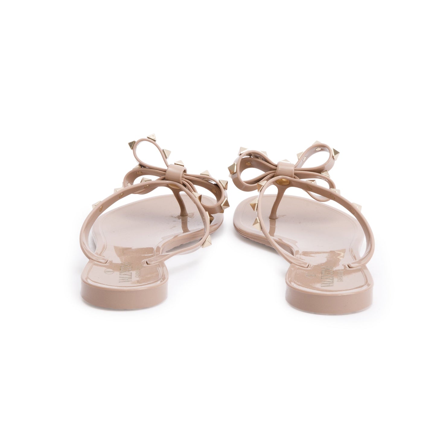 Valentino Beige Rubber Bow Rockstud Jelly Thong Sandals, Size 40
