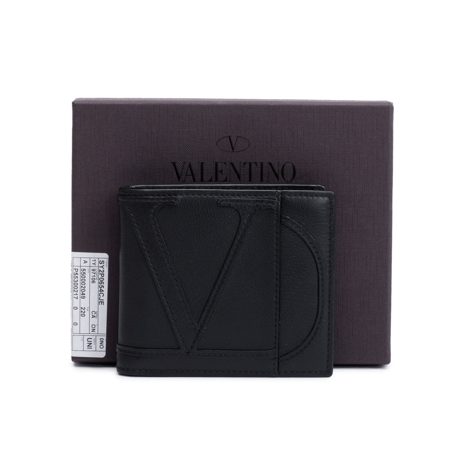 Valentino Black Calfskin Go Logo Bifold Wallet