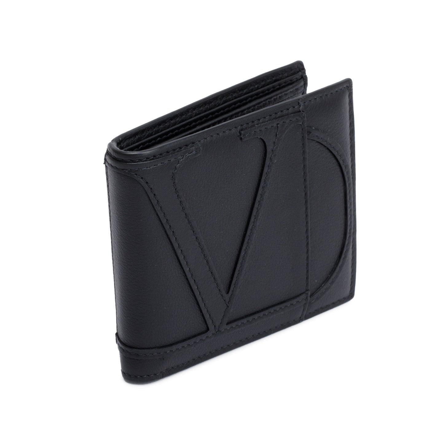 Valentino Black Calfskin Go Logo Bifold Wallet