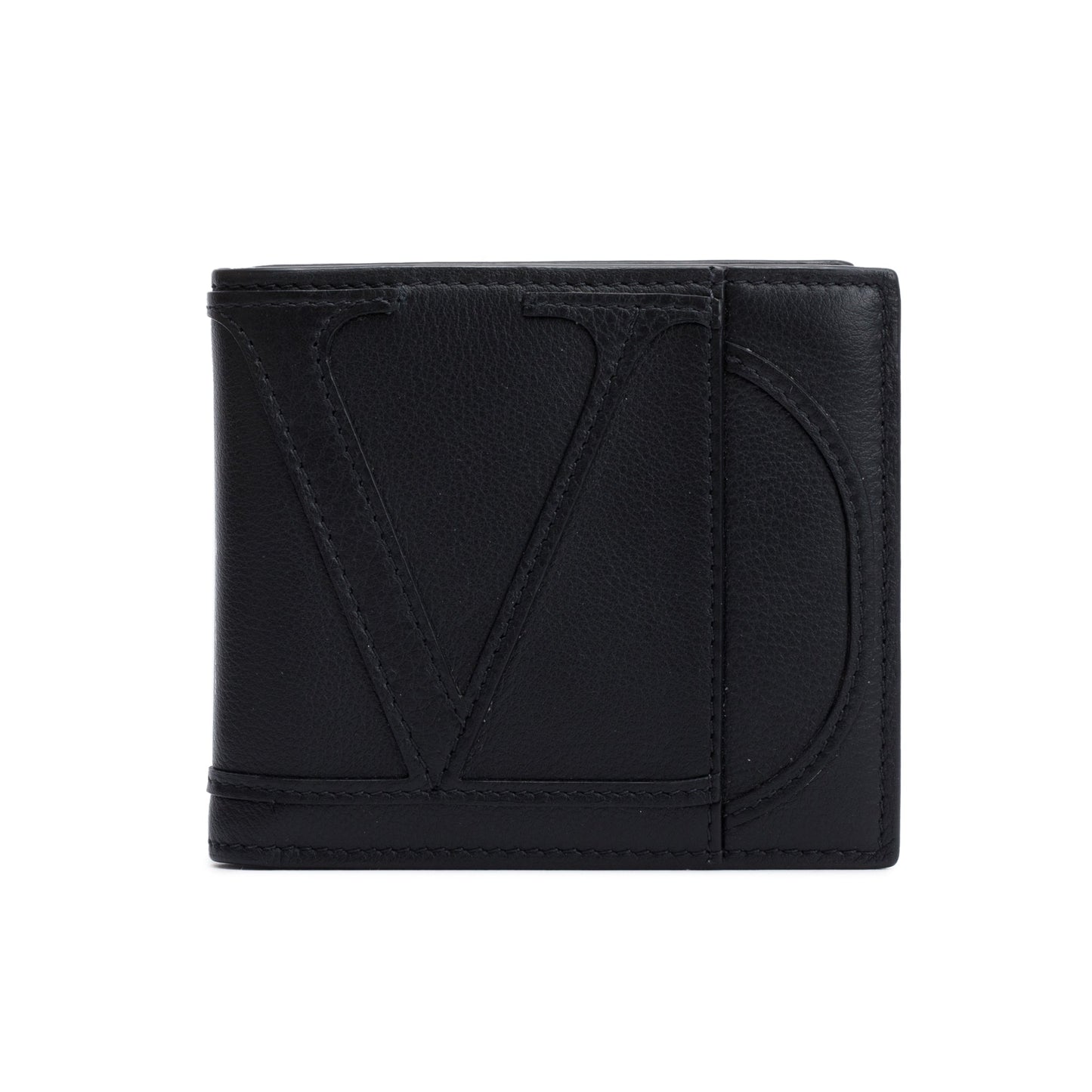 Valentino Black Calfskin Go Logo Bifold Wallet