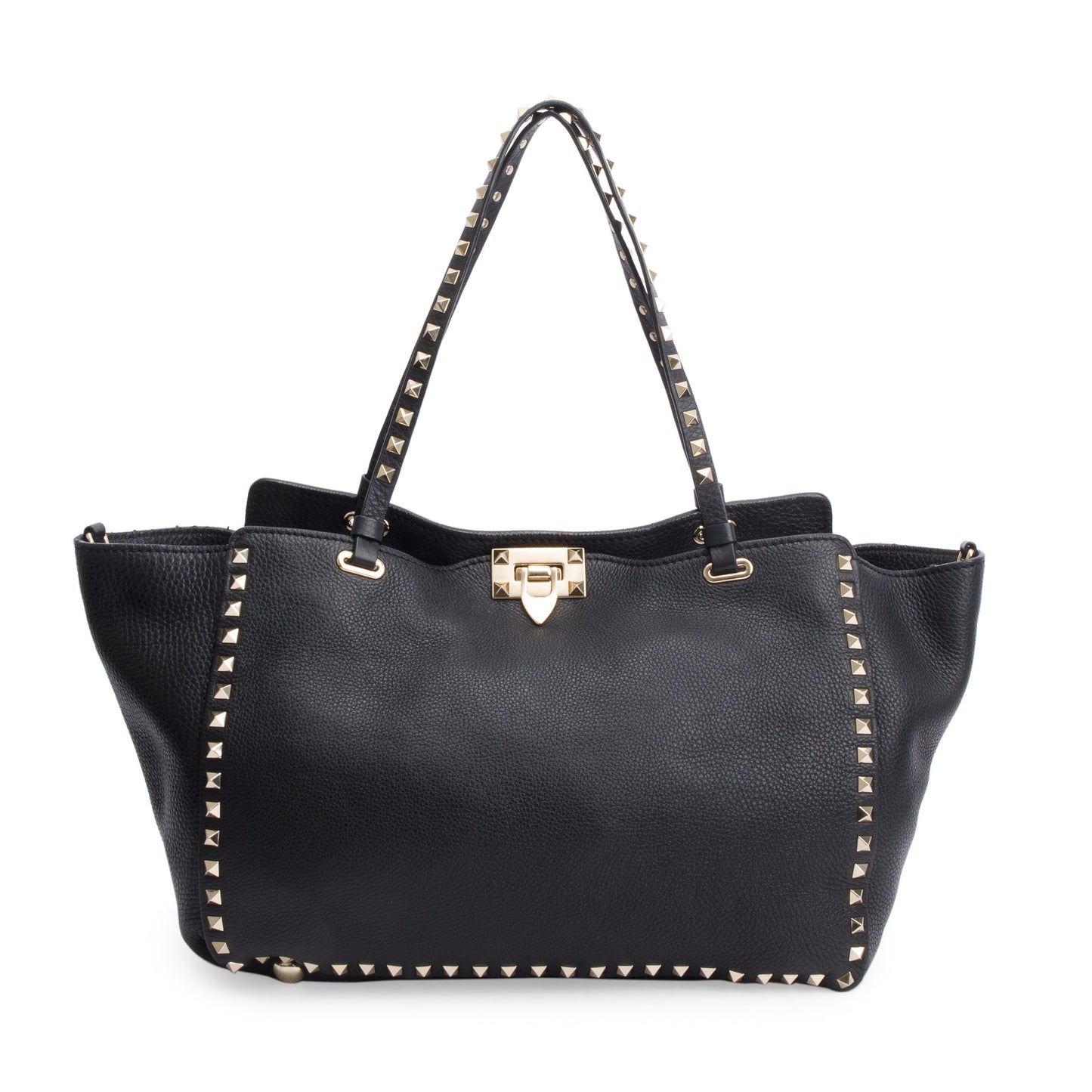 Valentino Black Calfskin Leather Medium Rockstud Tote Bag