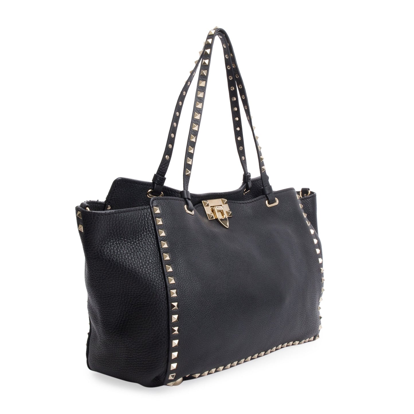 Valentino Black Calfskin Leather Medium Rockstud Tote Bag