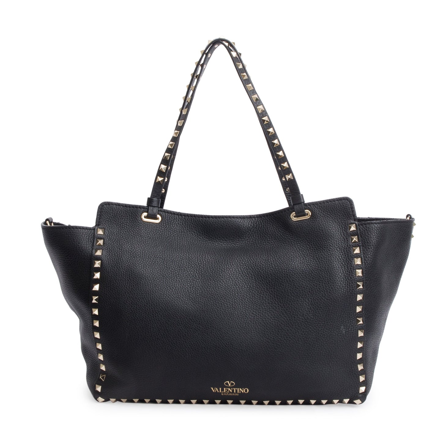 Valentino Black Calfskin Leather Medium Rockstud Tote Bag