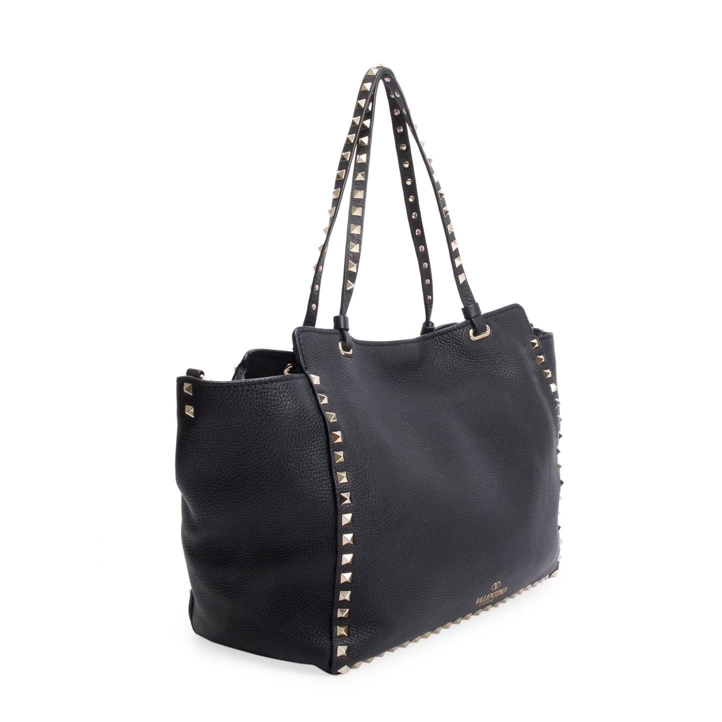 Valentino Black Calfskin Leather Medium Rockstud Tote Bag