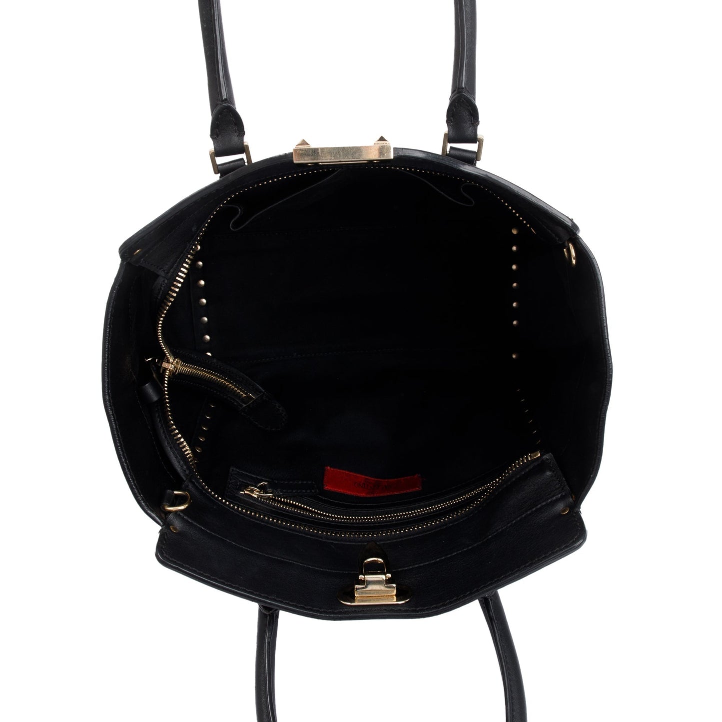 Valentino Black Calfskin Leather Medium Rockstud Tote Bag