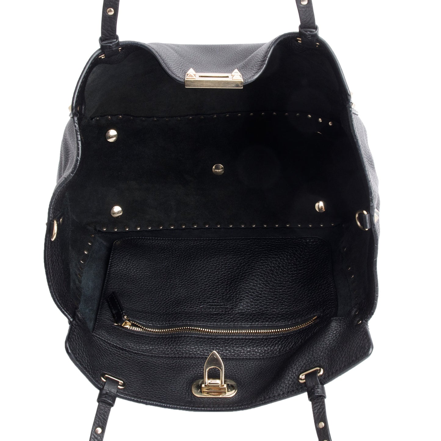 Valentino Black Calfskin Leather Medium Rockstud Tote Bag
