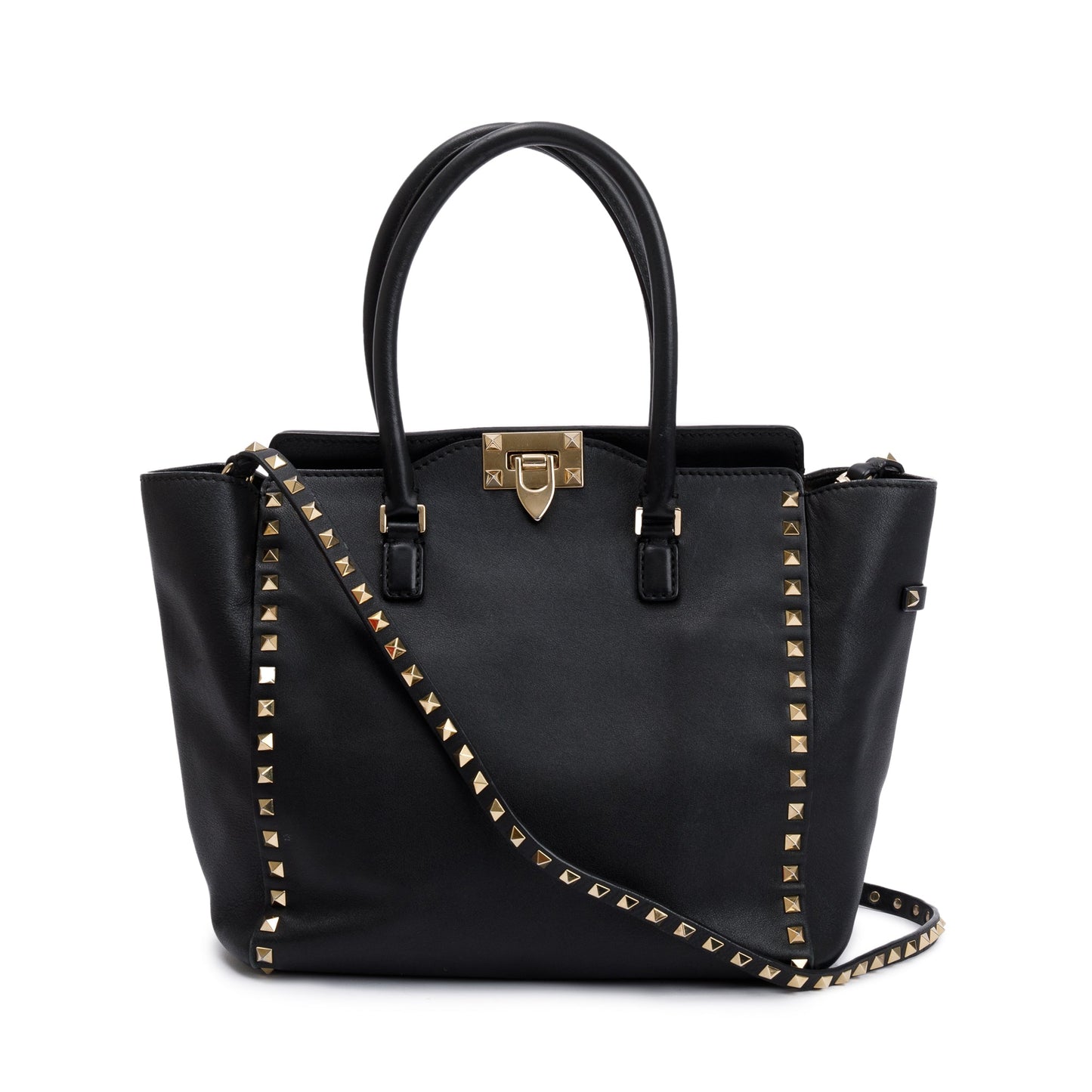 Valentino Black Calfskin Leather Medium Rockstud Tote Bag