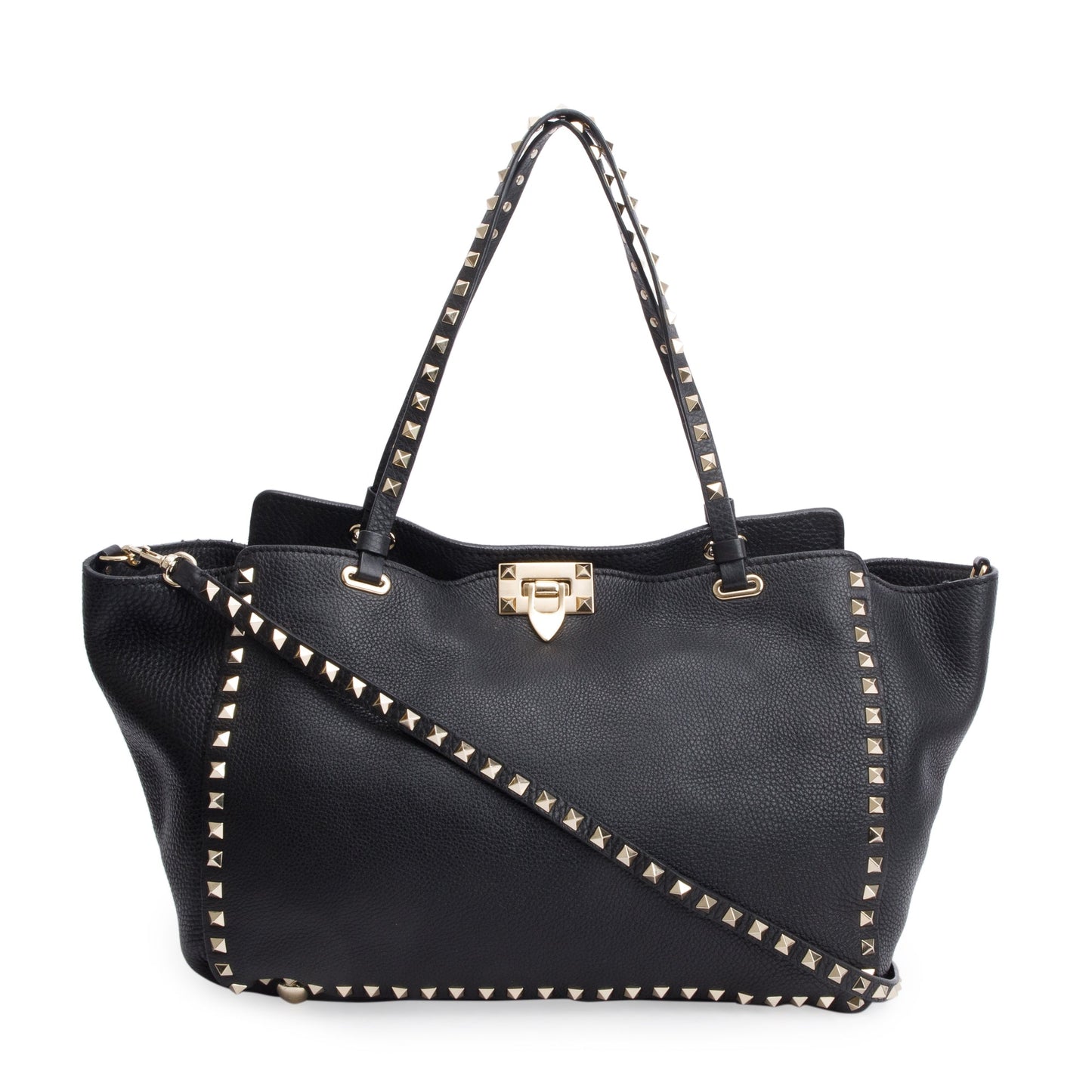 Valentino Black Calfskin Leather Medium Rockstud Tote Bag