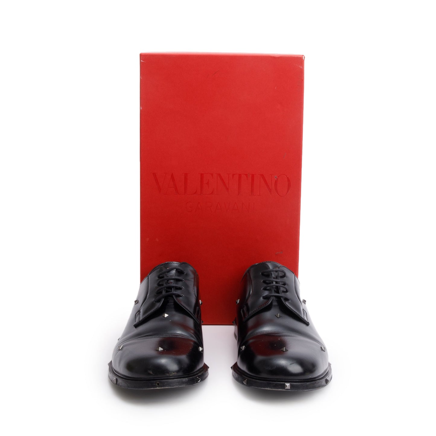Valentino Black Calfskin Leather Rockstud Aristopunk Derby Men's Shoes, Size 45