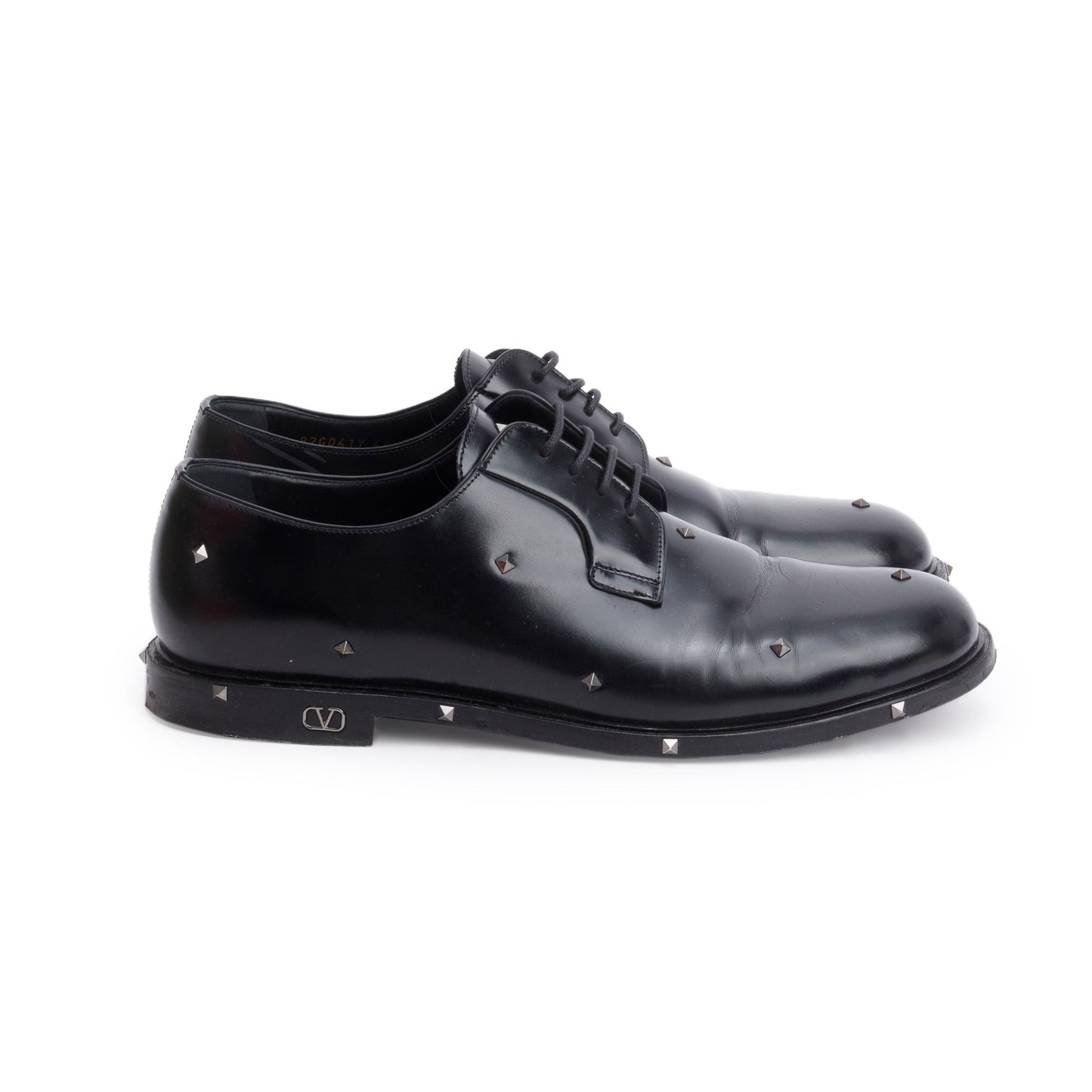 Valentino Black Calfskin Leather Rockstud Aristopunk Derby Men's Shoes, Size 45
