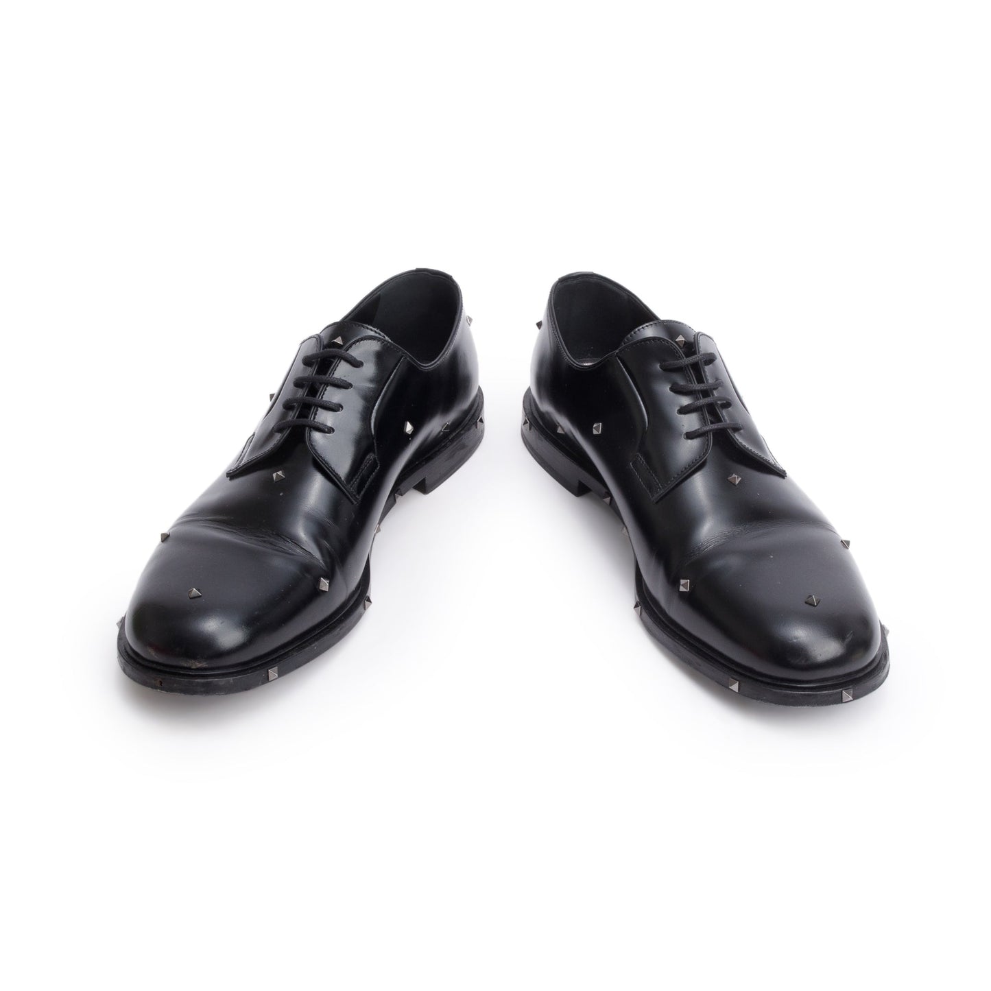 Valentino Black Calfskin Leather Rockstud Aristopunk Derby Men's Shoes, Size 45