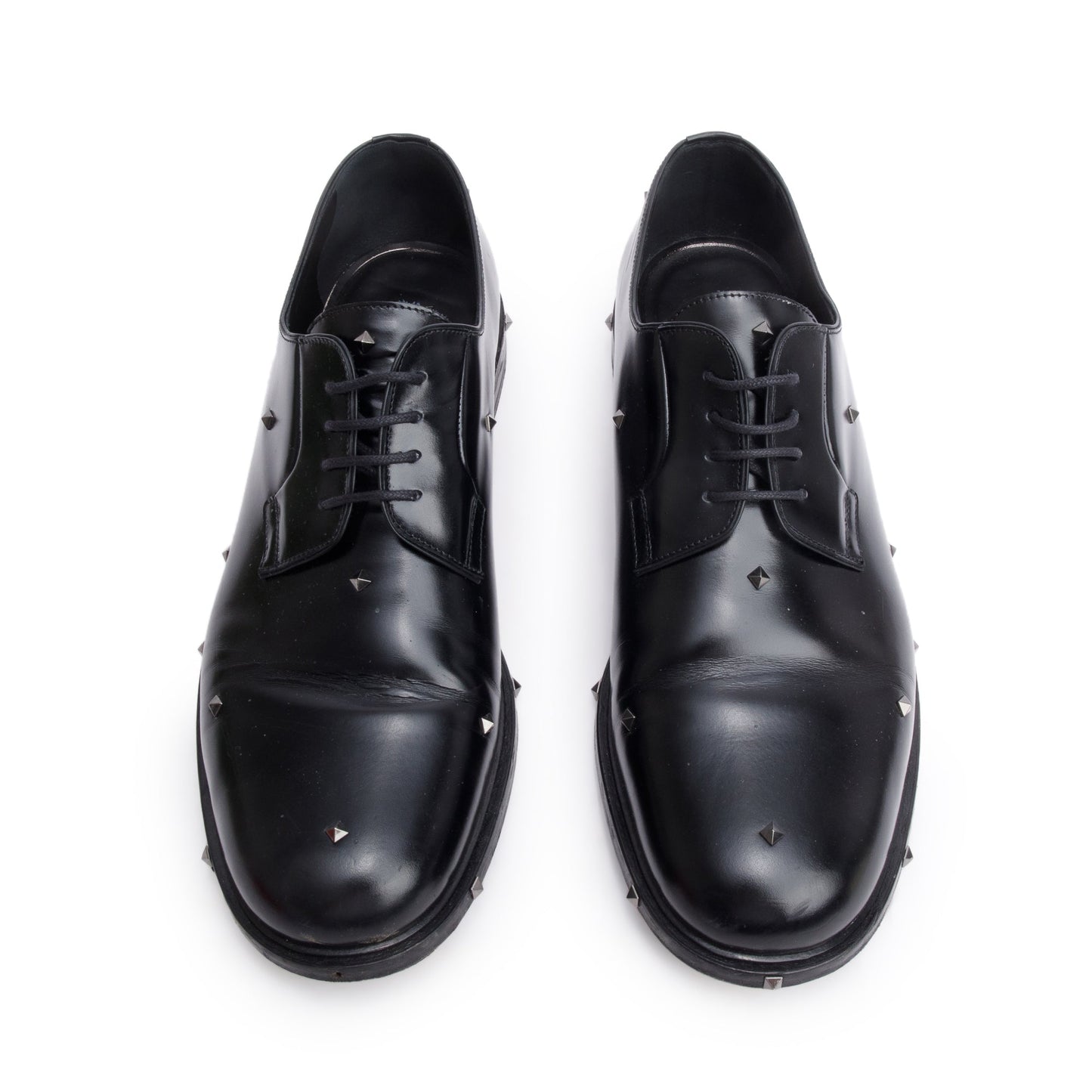 Valentino Black Calfskin Leather Rockstud Aristopunk Derby Men's Shoes, Size 45